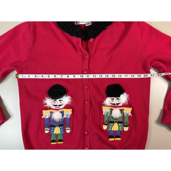 VTG Collections Etc Womens M Nutcracker Christmas Cardigan Sweater Red Embellish - Picture 7 of 11